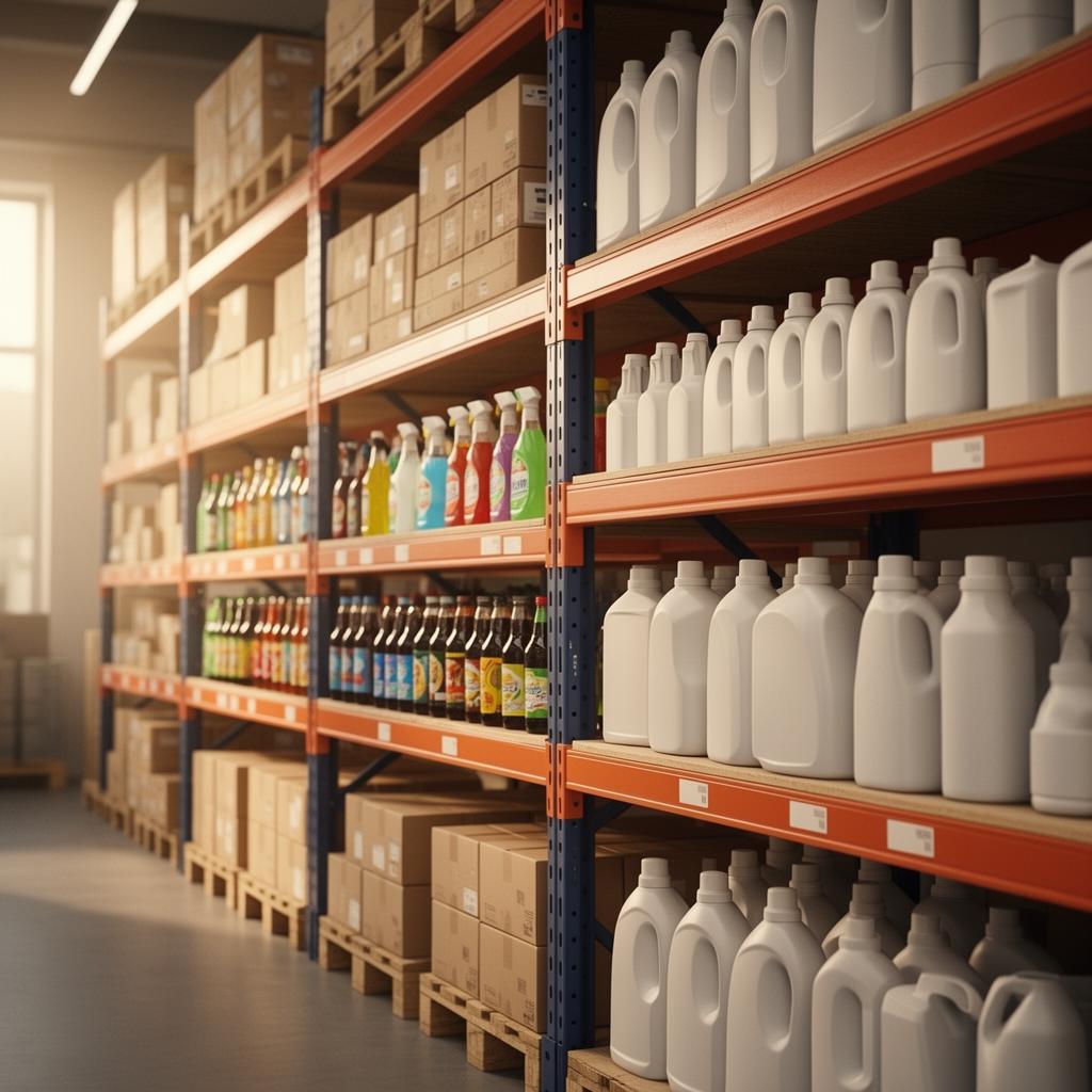 Bodega ordenada con productos listos para distribución